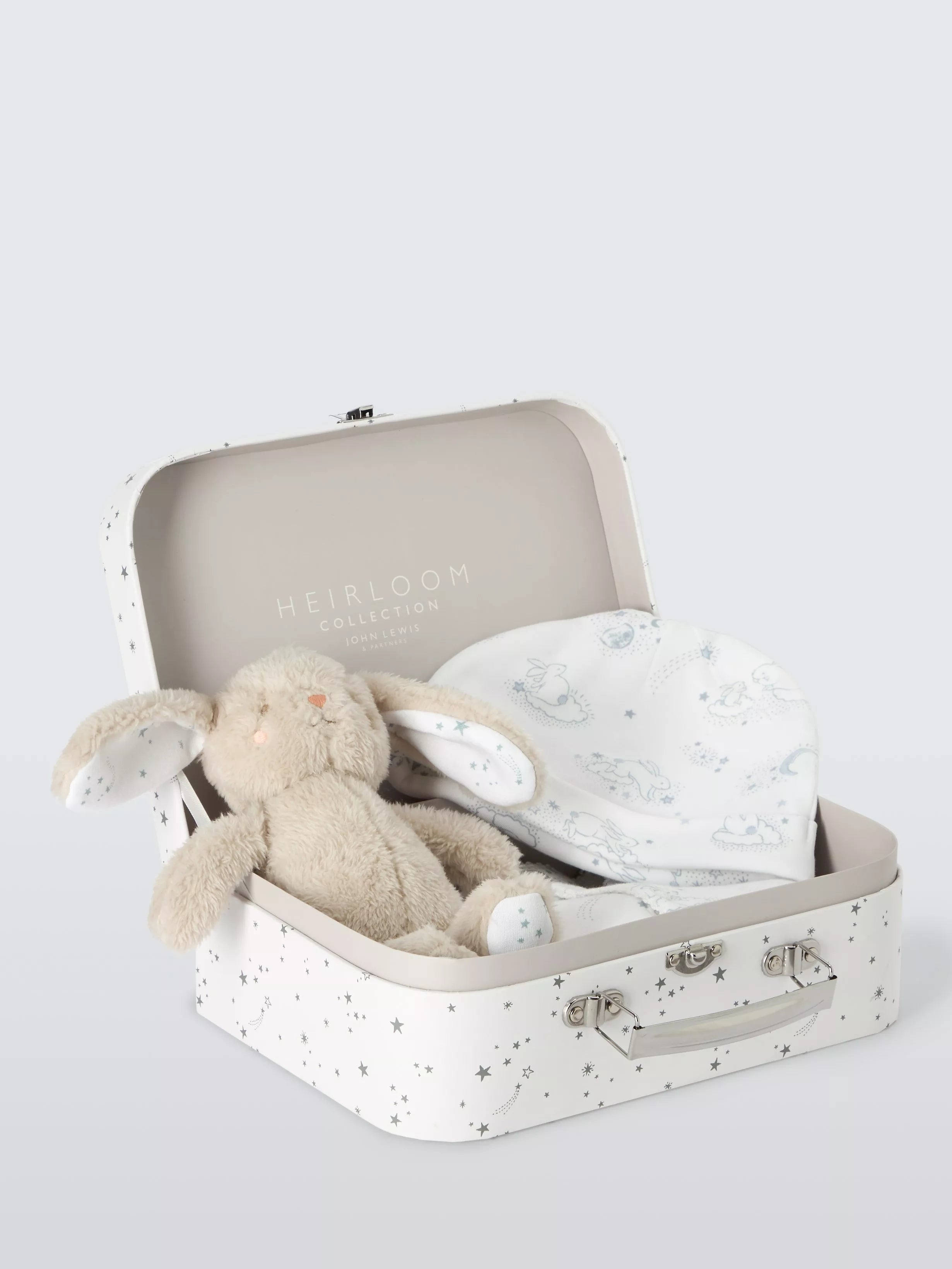 John Lewis Heirloom Collection Baby Pima Cotton Sleepsuit, Hat and Bunny Gift Box - McGrocer