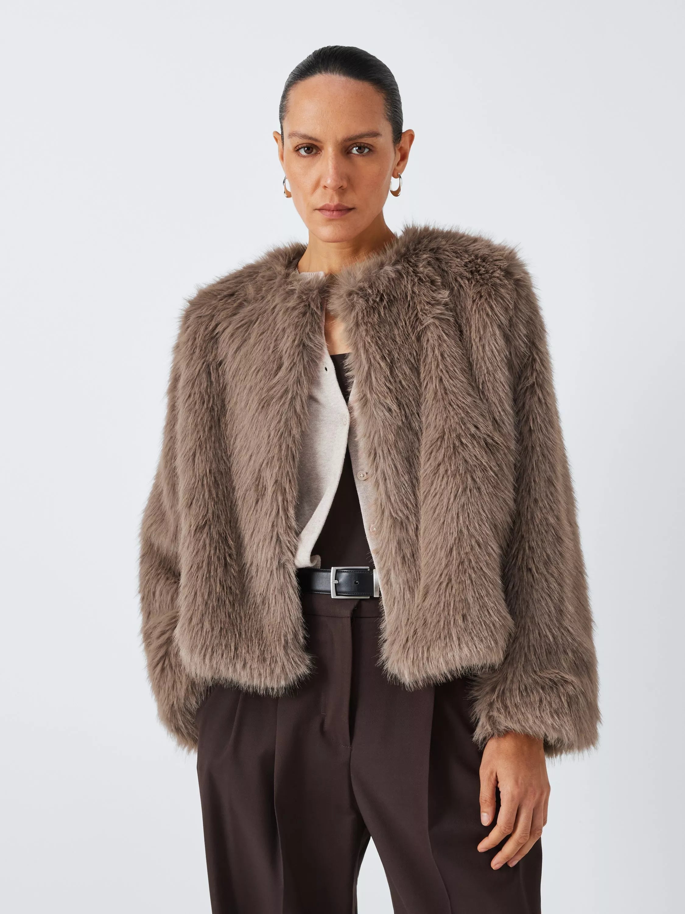 John Lewis Faux Fur Short Jacket, Mink - McGrocer