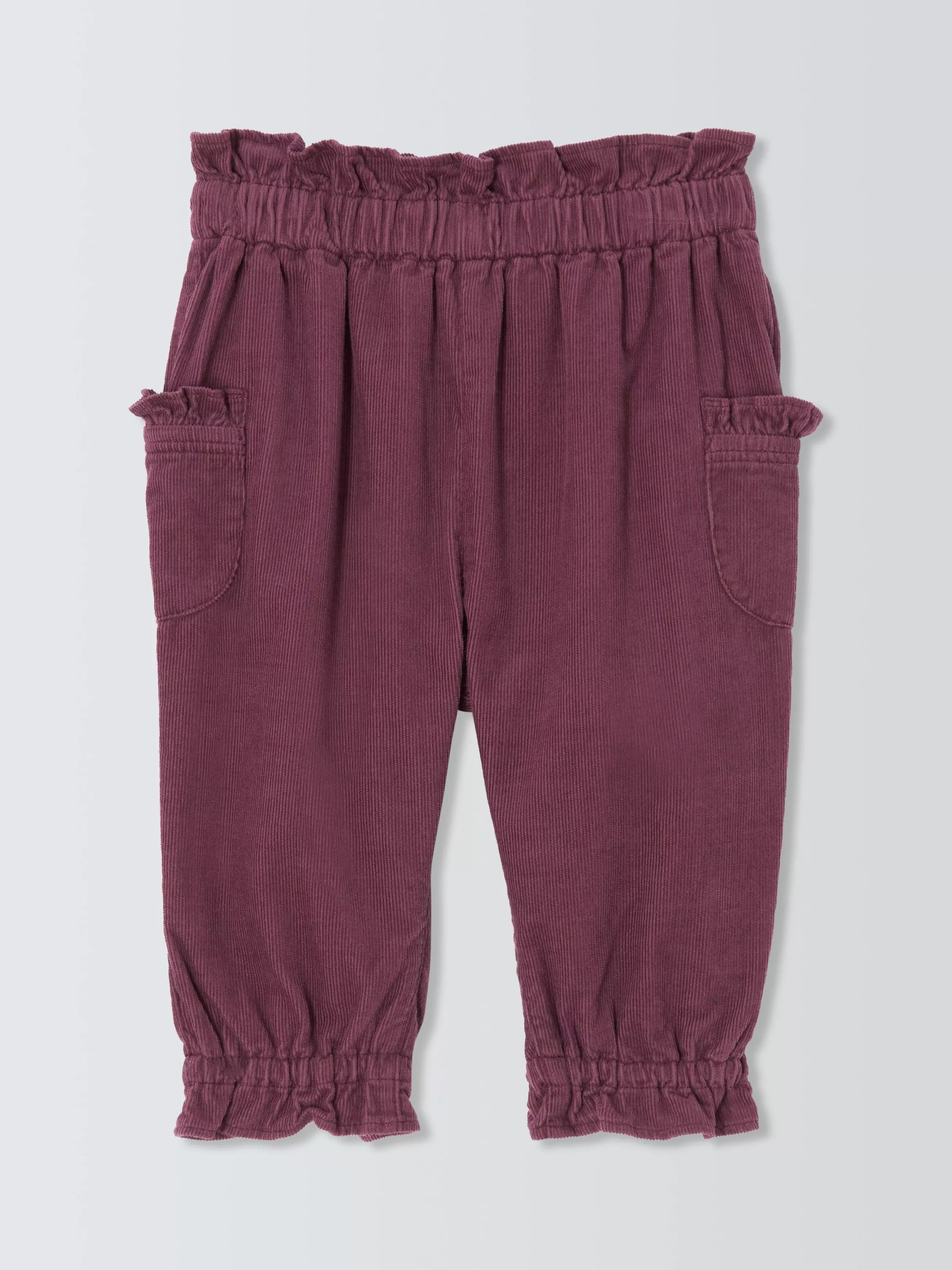 John Lewis Baby Corduroy Frill Trousers, Berry - McGrocer