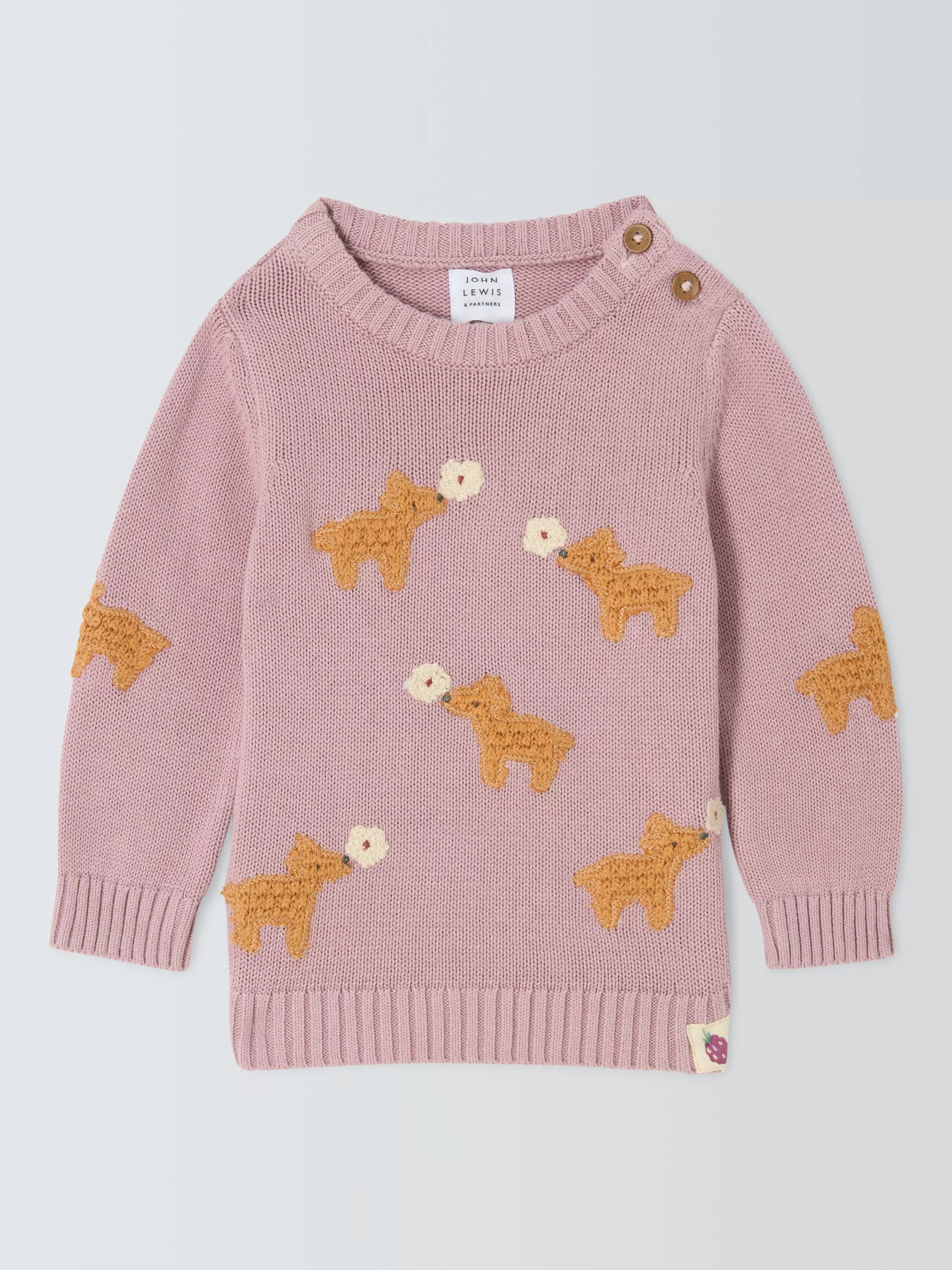 John Lewis Baby Intarsia Flower Dog Cotton Jumper, Multi - McGrocer