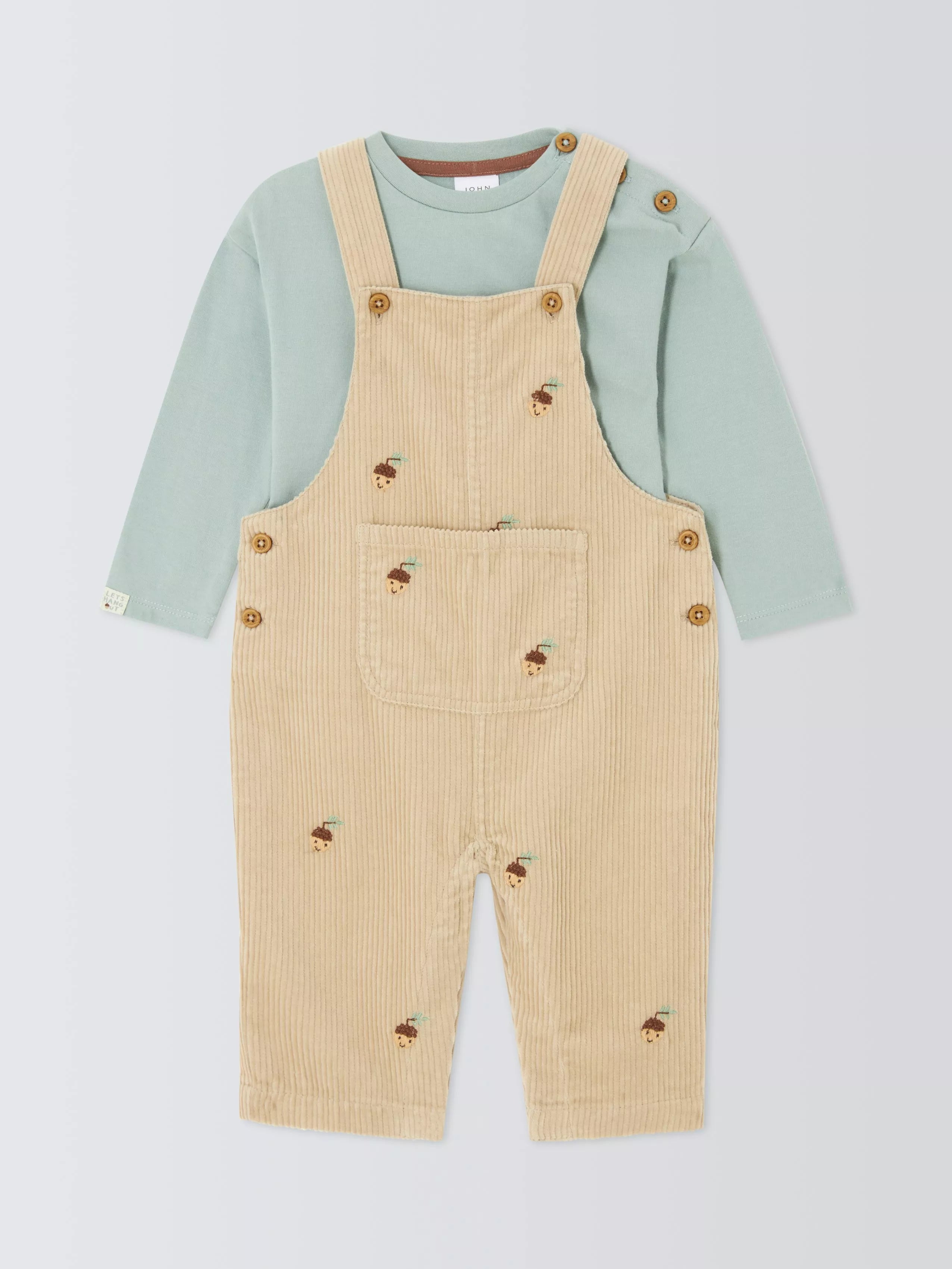 John Lewis Baby Acorn Corduroy Dungarees and Long Sleeve Top Set, Multi - McGrocer