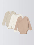 John Lewis Baby Wrap Over Bodysuit, Pack of 3, Naturals - McGrocer