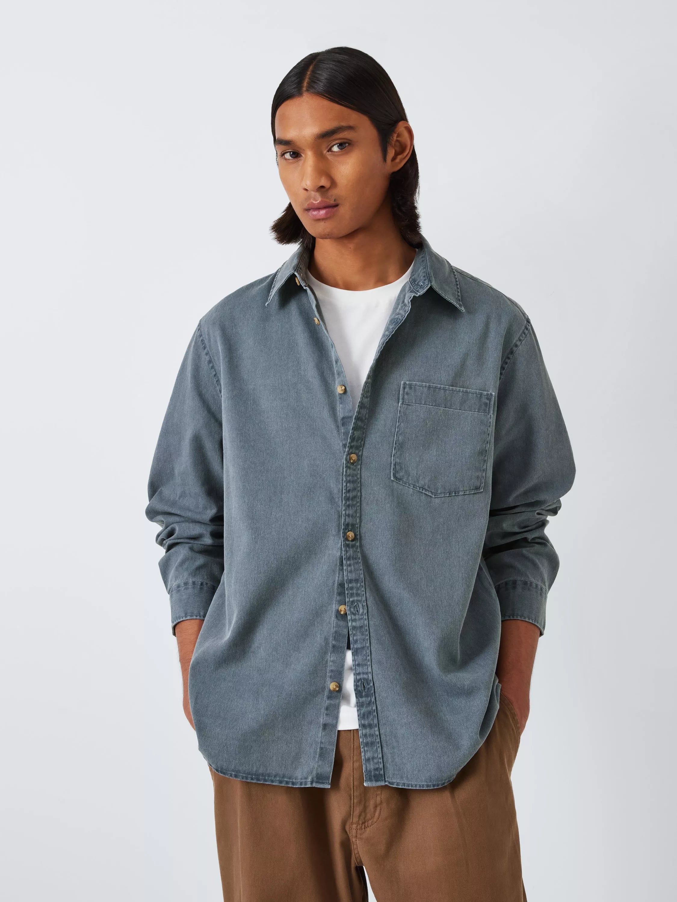 John Lewis ANYDAY Washed Cotton Twill Shirt, Walnut - McGrocer