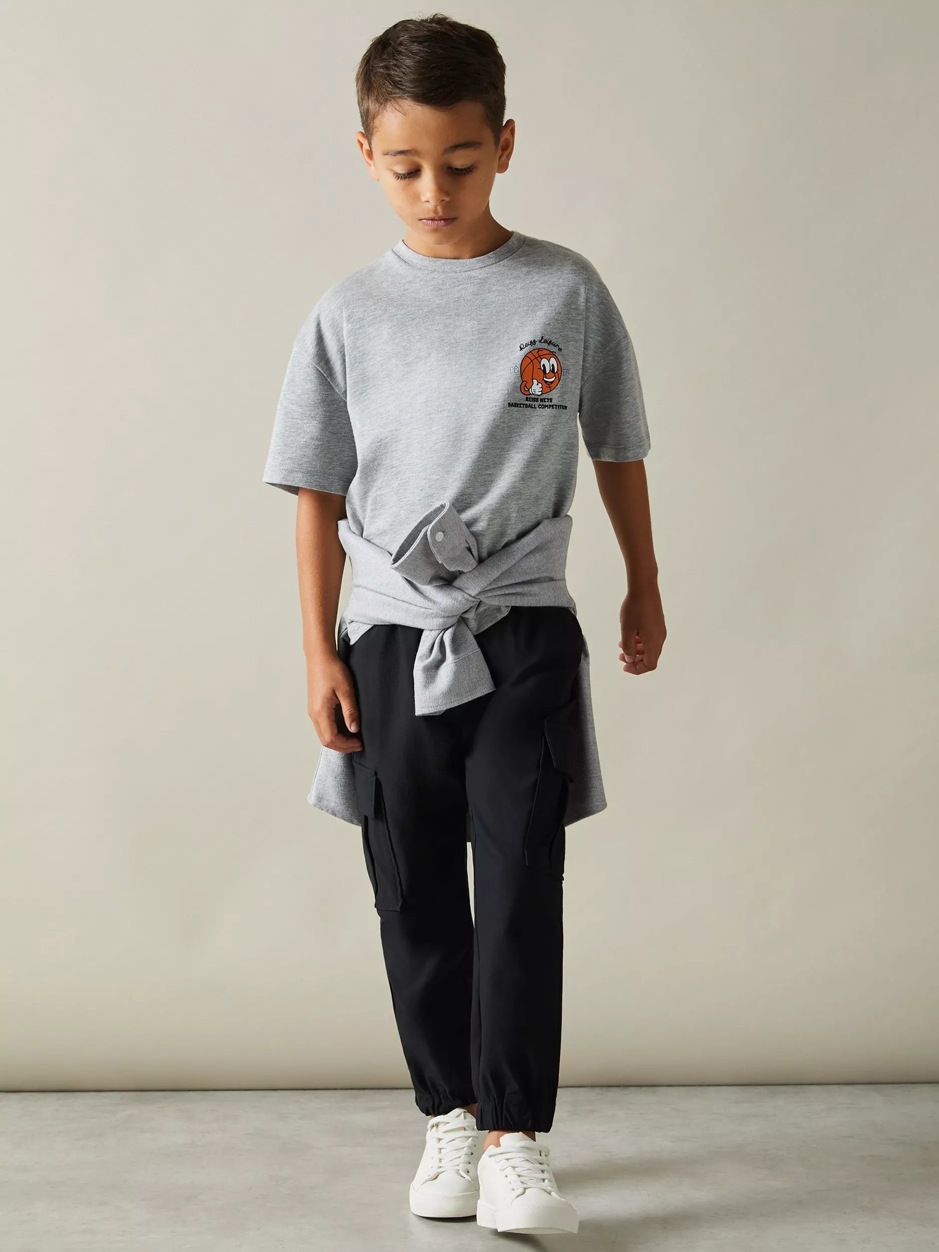 Reiss Kids' Nets Basketball Motif Oversized Cotton T-Shirt - McGrocer