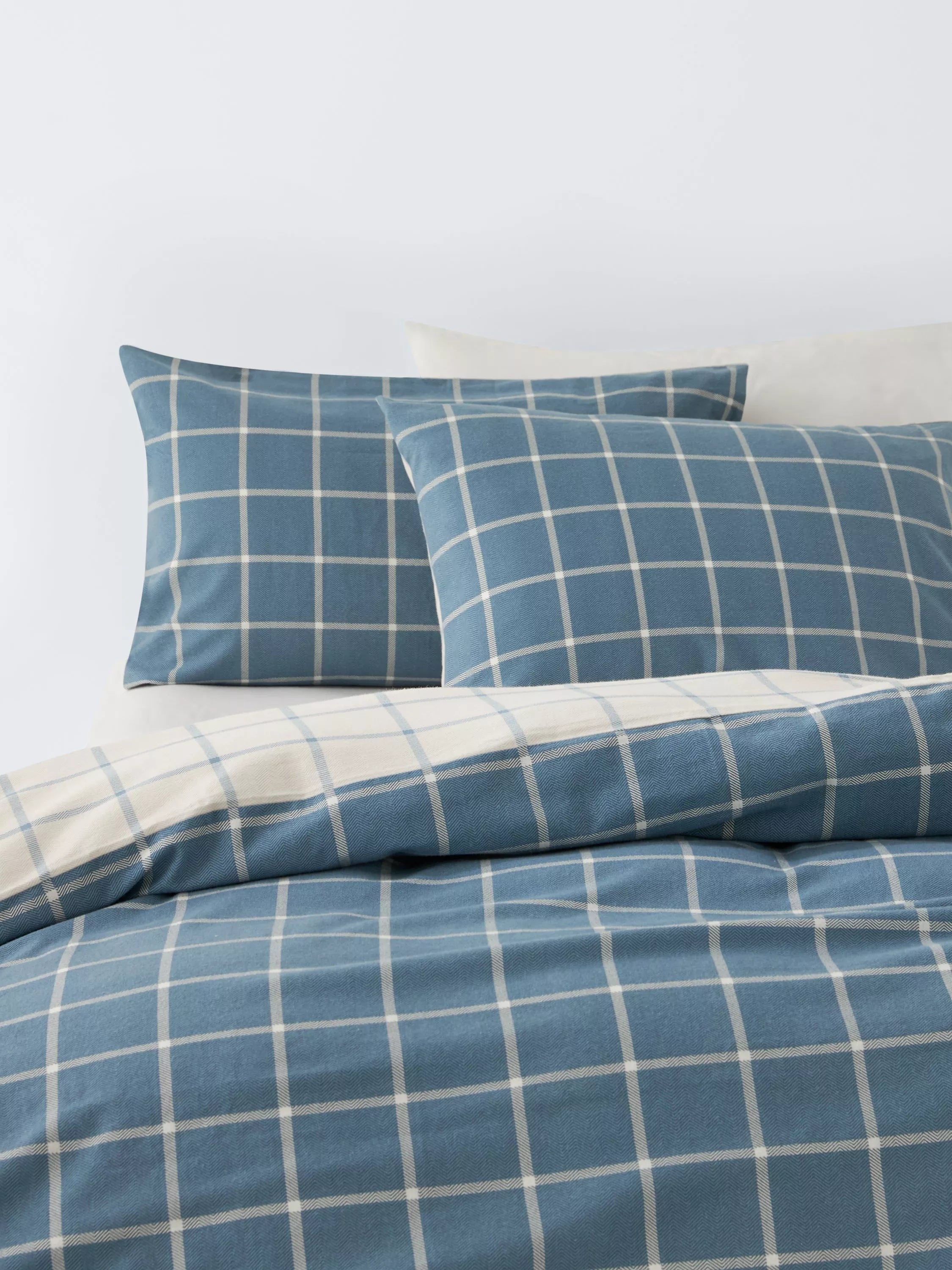 John Lewis Warm & Cosy Windowpane Check Cotton Bedding, Blue - McGrocer
