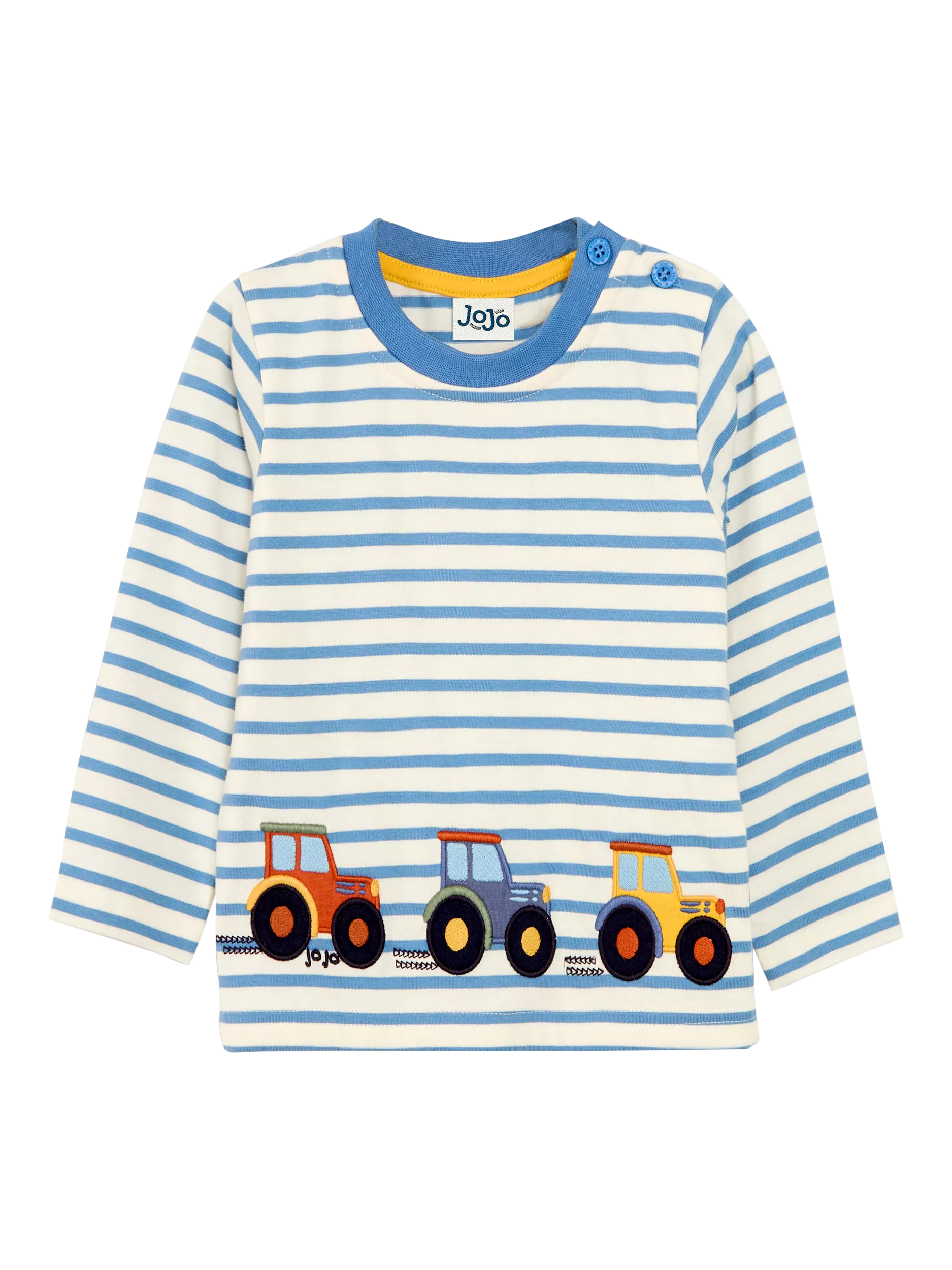 JoJo Maman Bébé Kids' Tractor Hem Cotton Top, Blue Denim - McGrocer
