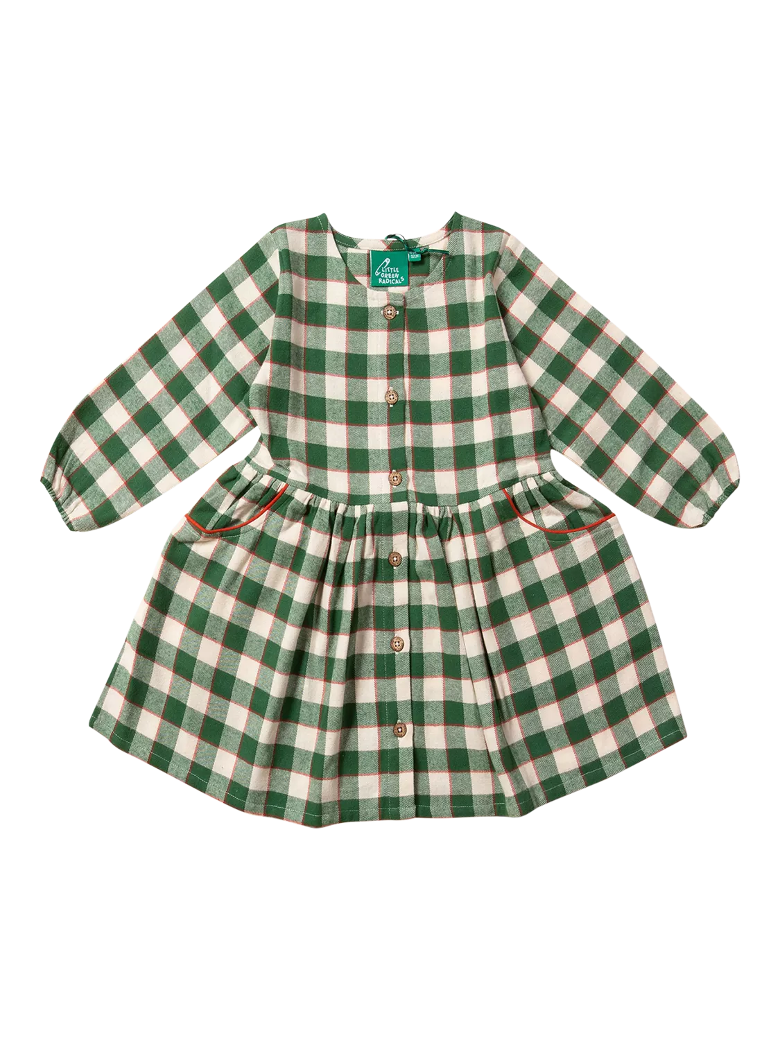 Little Green Radicals Baby Fern Check Pocket Dress, Fern Green - McGrocer
