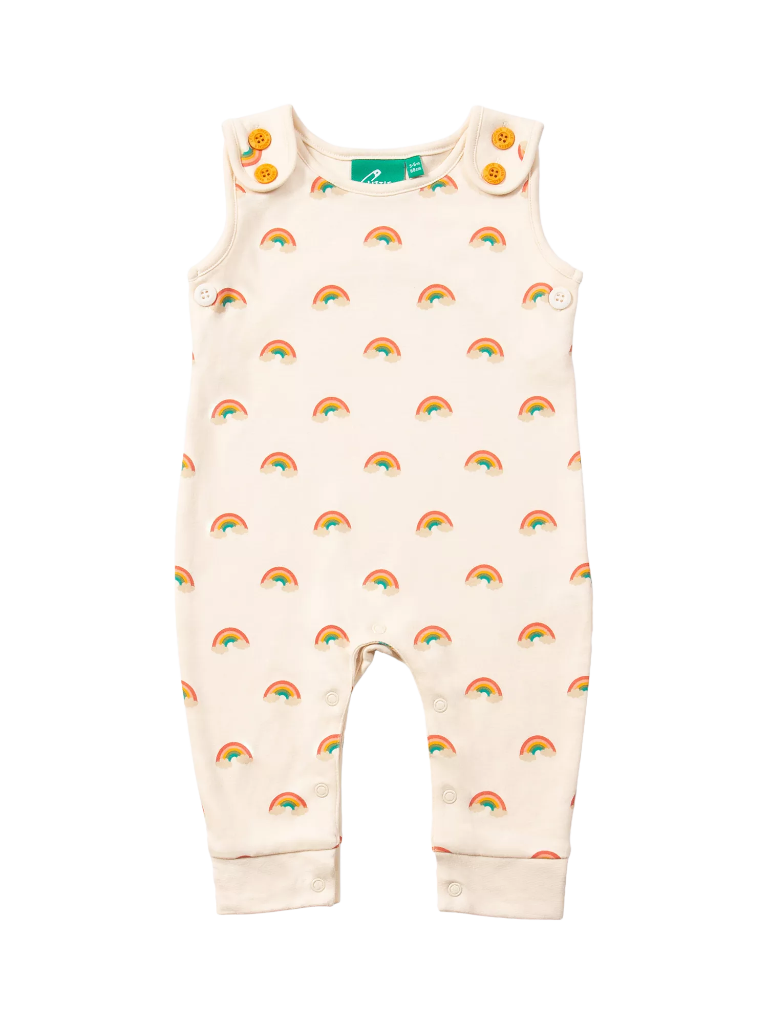 Little Green Radicals Baby Organic Cotton Rainbow Dungarees, Cream - McGrocer