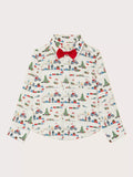 Monsoon Kids' Cotton Christmas Bow Tie Shirt, Ivory