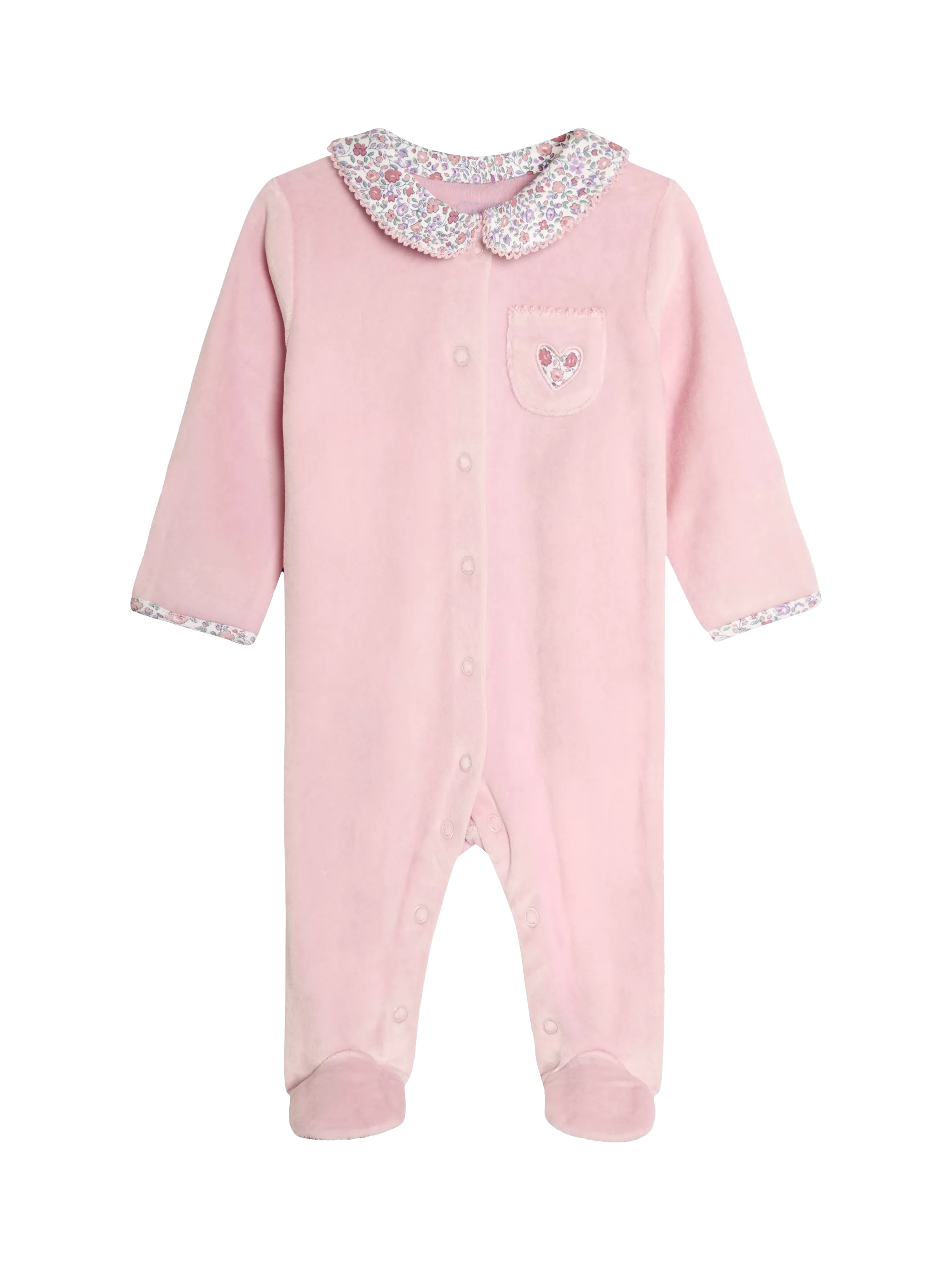 JoJo Maman Bébé Baby Ditsy Velour Sleepsuit, Pink - McGrocer