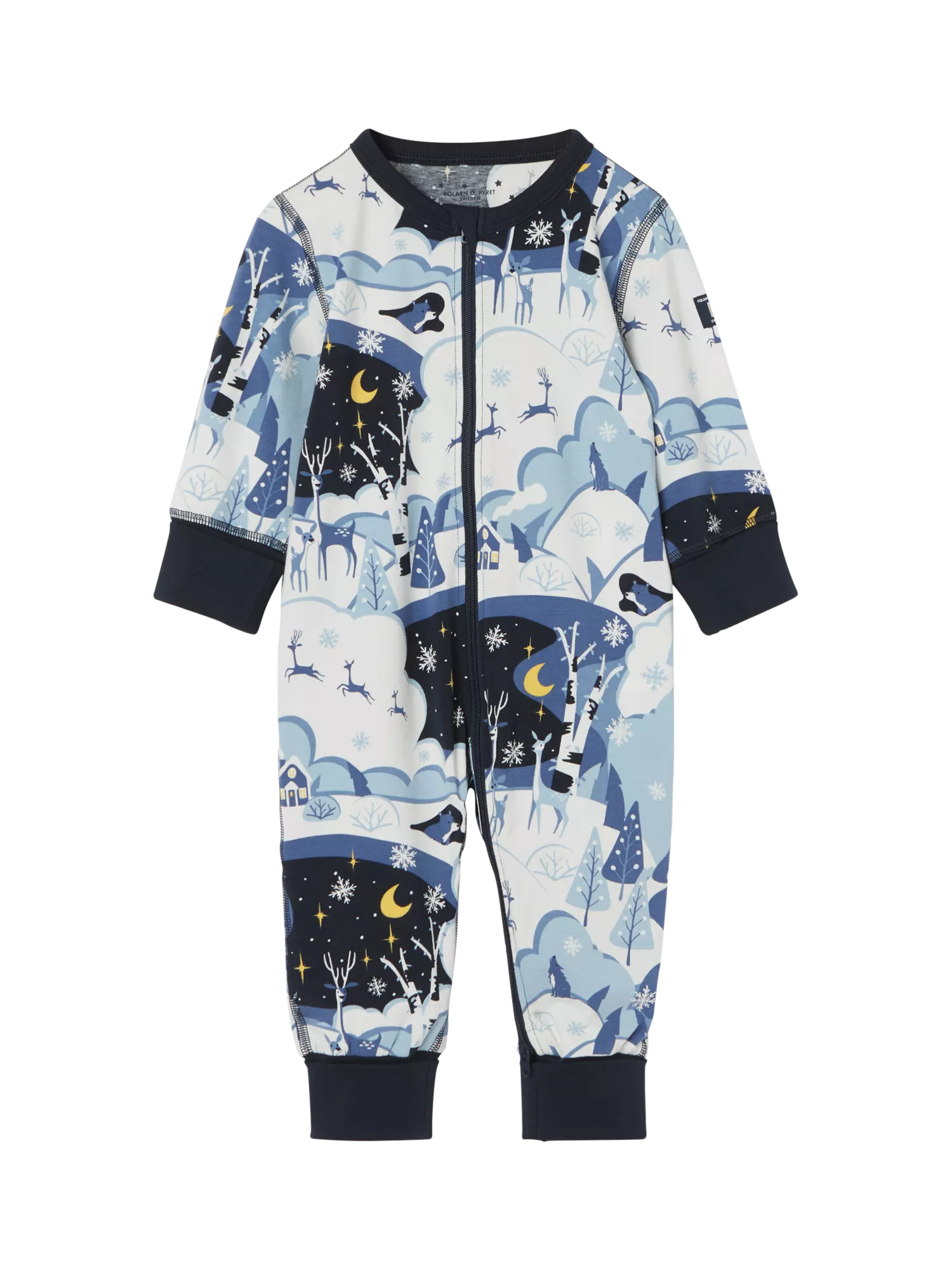 Polarn O. Pyret Baby Nordic Winter Wonderland Print Sleepsuit, Blue - McGrocer