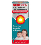 Nurofen for Children Cold Pain and Fever Strawberry Flavour 100mg5ml Oral Suspension 100ml