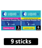 Liquid IV Hydration Multiplier Electrolyte Powder Mix Passion Fruit  Lemon Lime Bundle 9 sachets