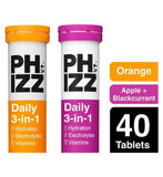 Phizz Orange  Apple  Blackcurrant 3-in-1 Hydration Electrolytes and Vitamins Effervescent Bundle 40 Tablets