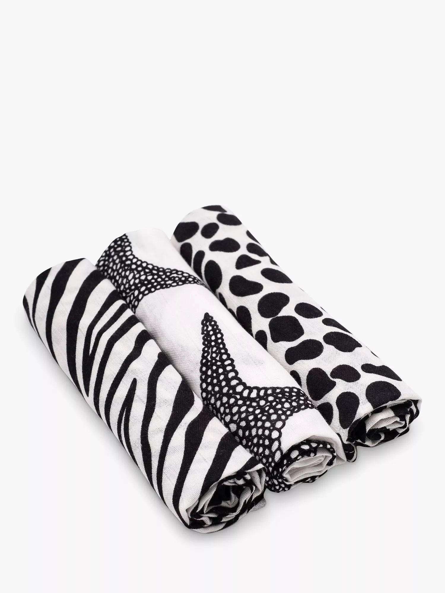 Etta Loves GOTS Organic Cotton Animal Print Sensory Muslin Squares, Pack of 3, Multi - McGrocer