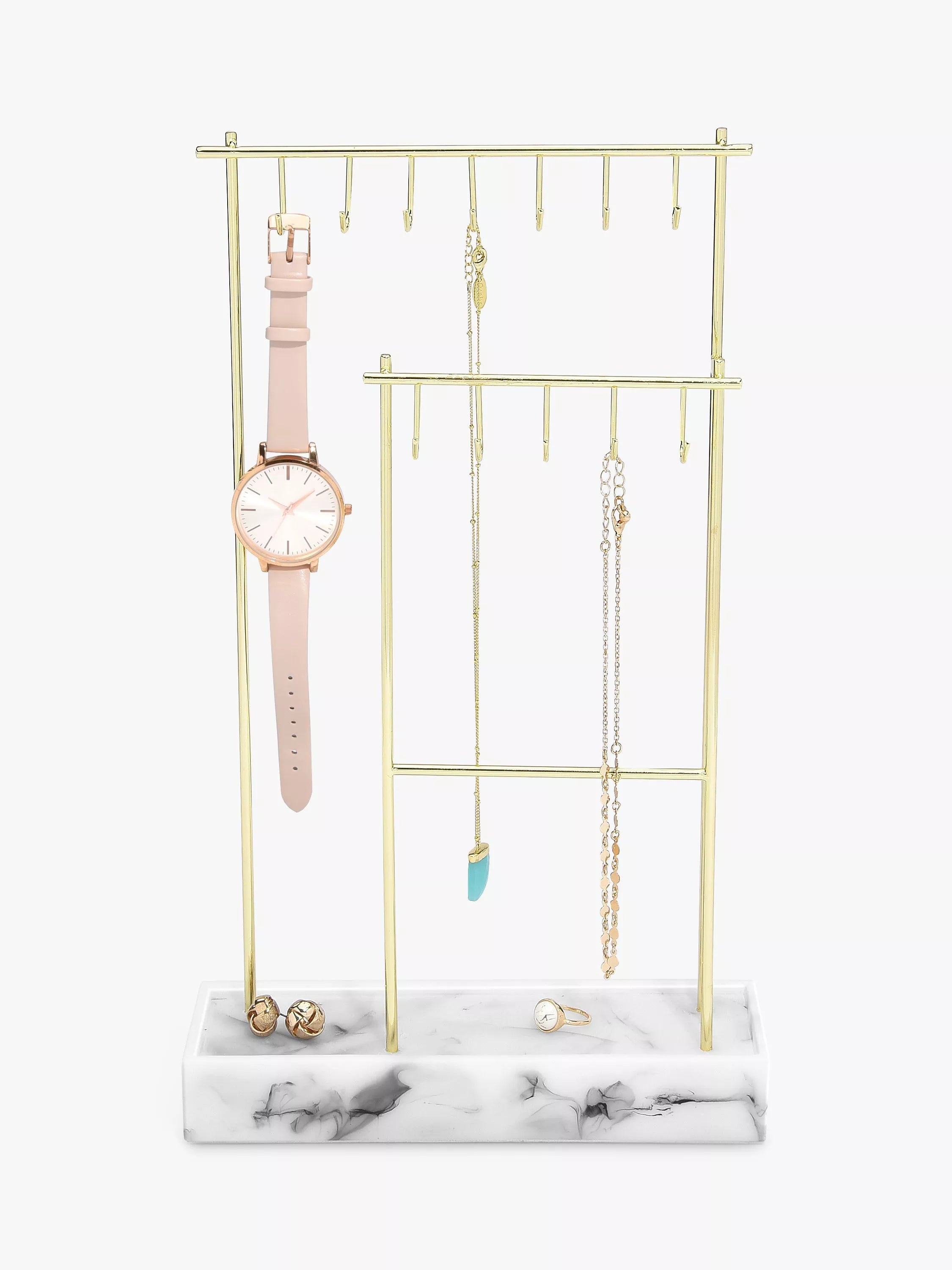 Stackers Marble Effect 12 Hook Jewellery Hanger, Rose Gold - McGrocer