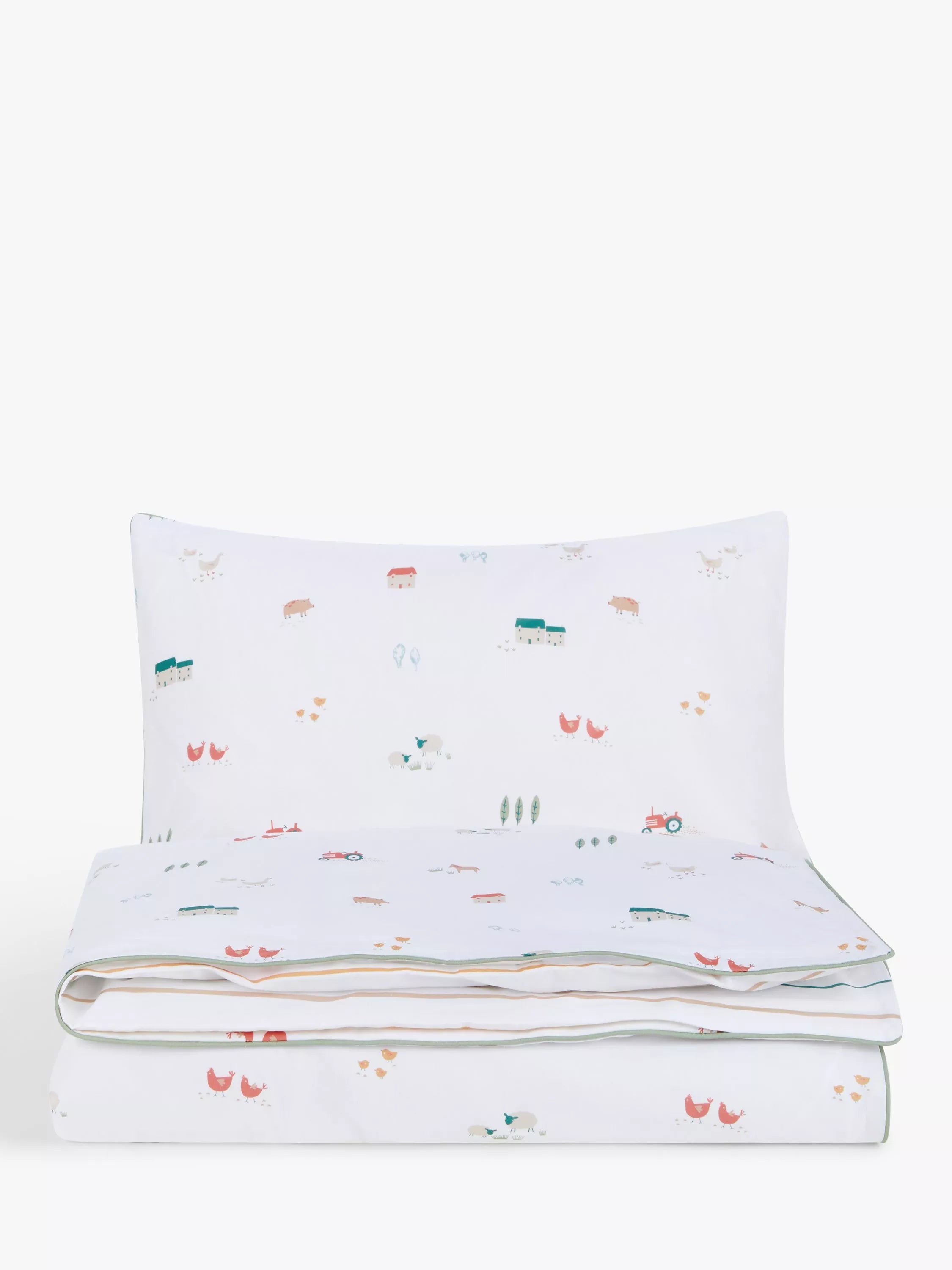 John Lewis Little Farm Toddler Reversible Pure Cotton Duvet Cover and Pillowcase Set, Multi, Cotbed (120 x 140cm) - McGrocer