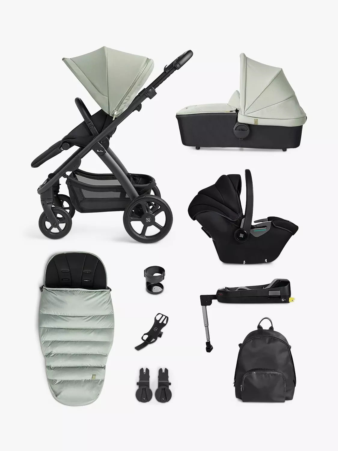 Silver Cross Tide Pushchair, Carrycot & Accessories With Dream i-Size Car Seat and Base Bundle - McGrocer