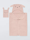 John Lewis Baby Bunny Hooded Towel & Mitt Set, Pink - McGrocer