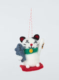 Worldly Treasures Lucky Cat Felt Tree Decoration