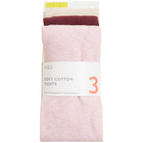 M&S Cotton Rich Tights, 11-12 Years, 3 Pack, Multi