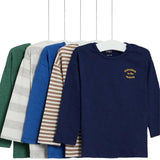 M&S Cotton Boys Long Sleeve Tops, 5 Pack, 0-3 Months, Navy