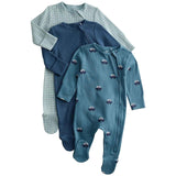 M&S Boys Pure Cotton Car Print Sleepsuits, 6-9 M, Navy Mix