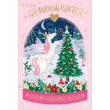 Granddaughter Unicorn & Snow Christmas Card
