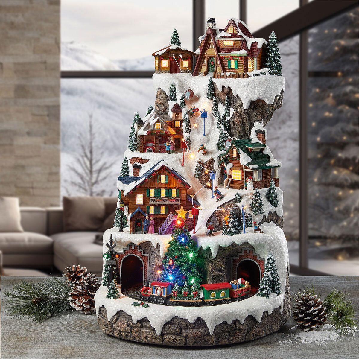 1.6ft (51cm) Animated Ski Mountain with Lights and Music - McGrocer