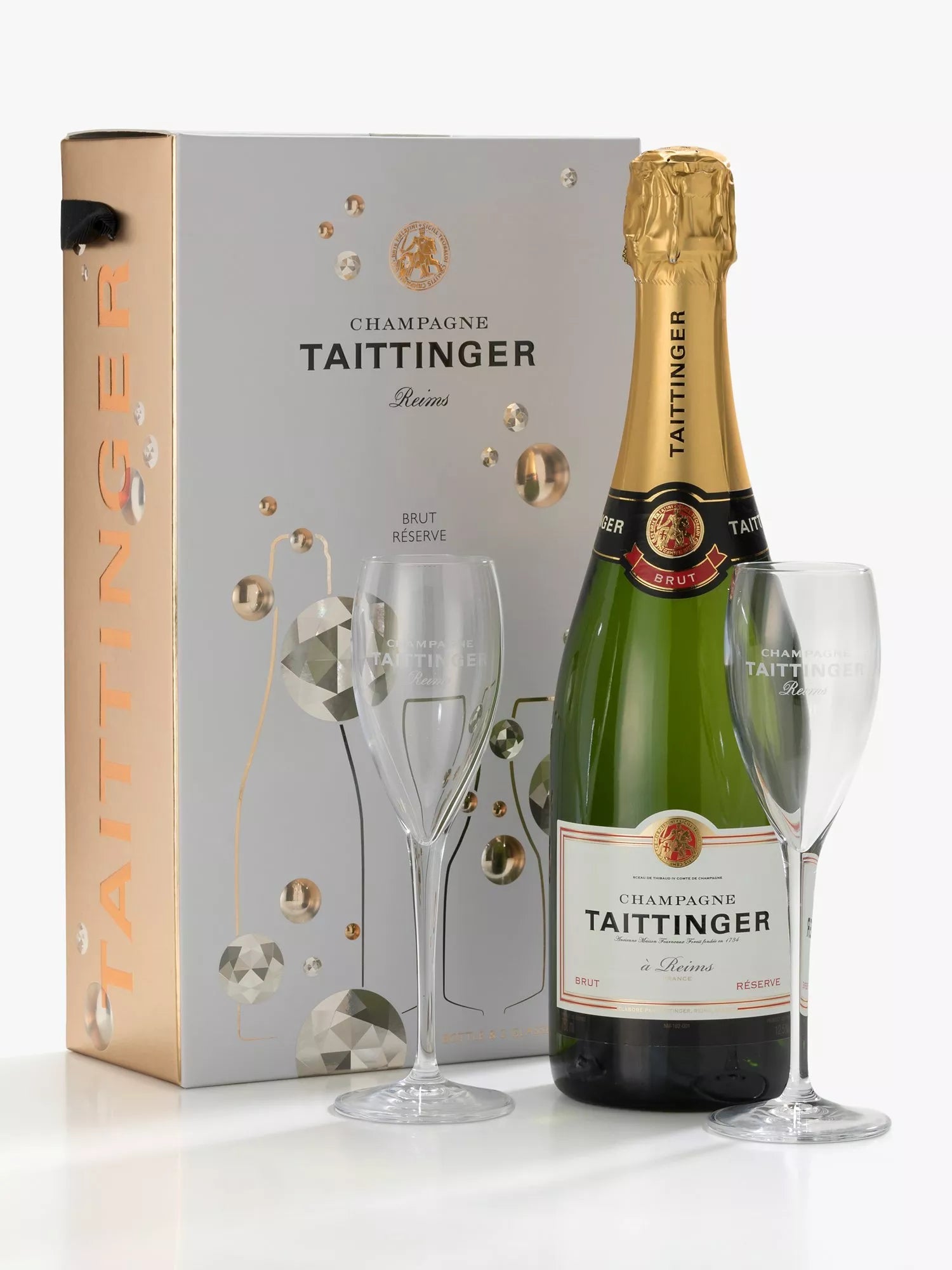 Taittinger Brut NV Champagne & Glasses Gift Set, 75cl - McGrocer