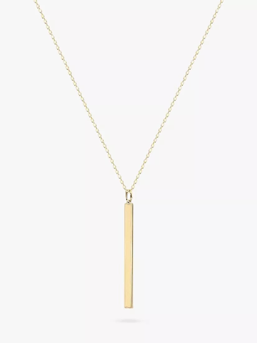 IBB Personalised Long Vertical Bar Pendant Necklace, Gold - McGrocer