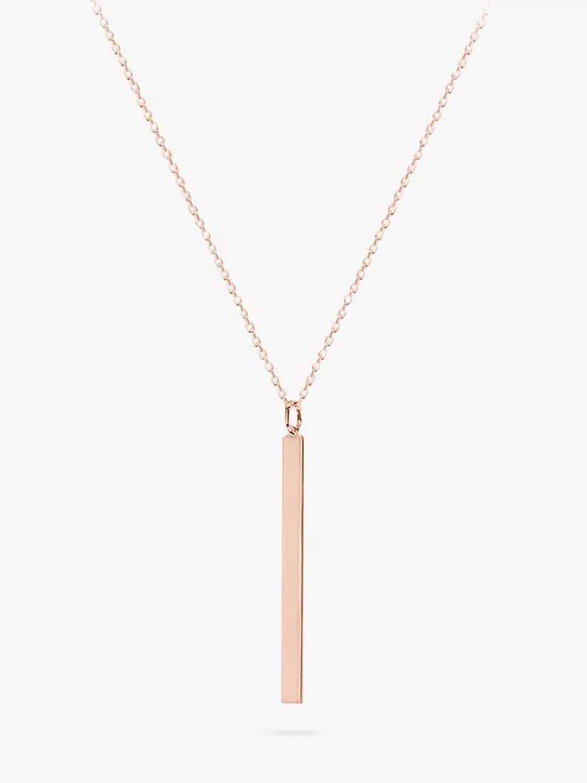 IBB Personalised Long Vertical Bar Pendant Necklace, Rose Gold - McGrocer
