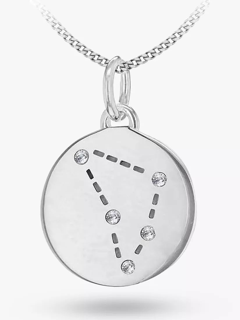 IBB Personalised Capricorn Star Sign Disc Pendant Necklace, Silver - McGrocer