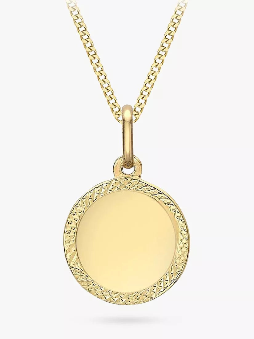 IBB Personalised 9ct Gold Disc Pendant Necklace, Gold - McGrocer