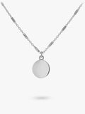 IBB Personalised Sterling Silver Disc Bar Chain Pendant Necklace, Silver - McGrocer