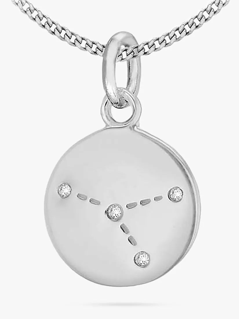 IBB Personalised Cancer Star Sign Disc Pendant Necklace, Silver - McGrocer