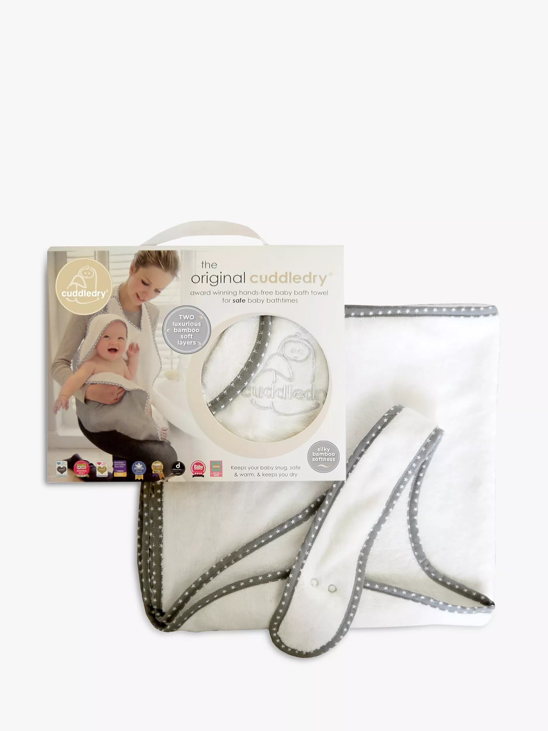 Cuddledry Baby Bath Towel, White/Grey Stars - McGrocer