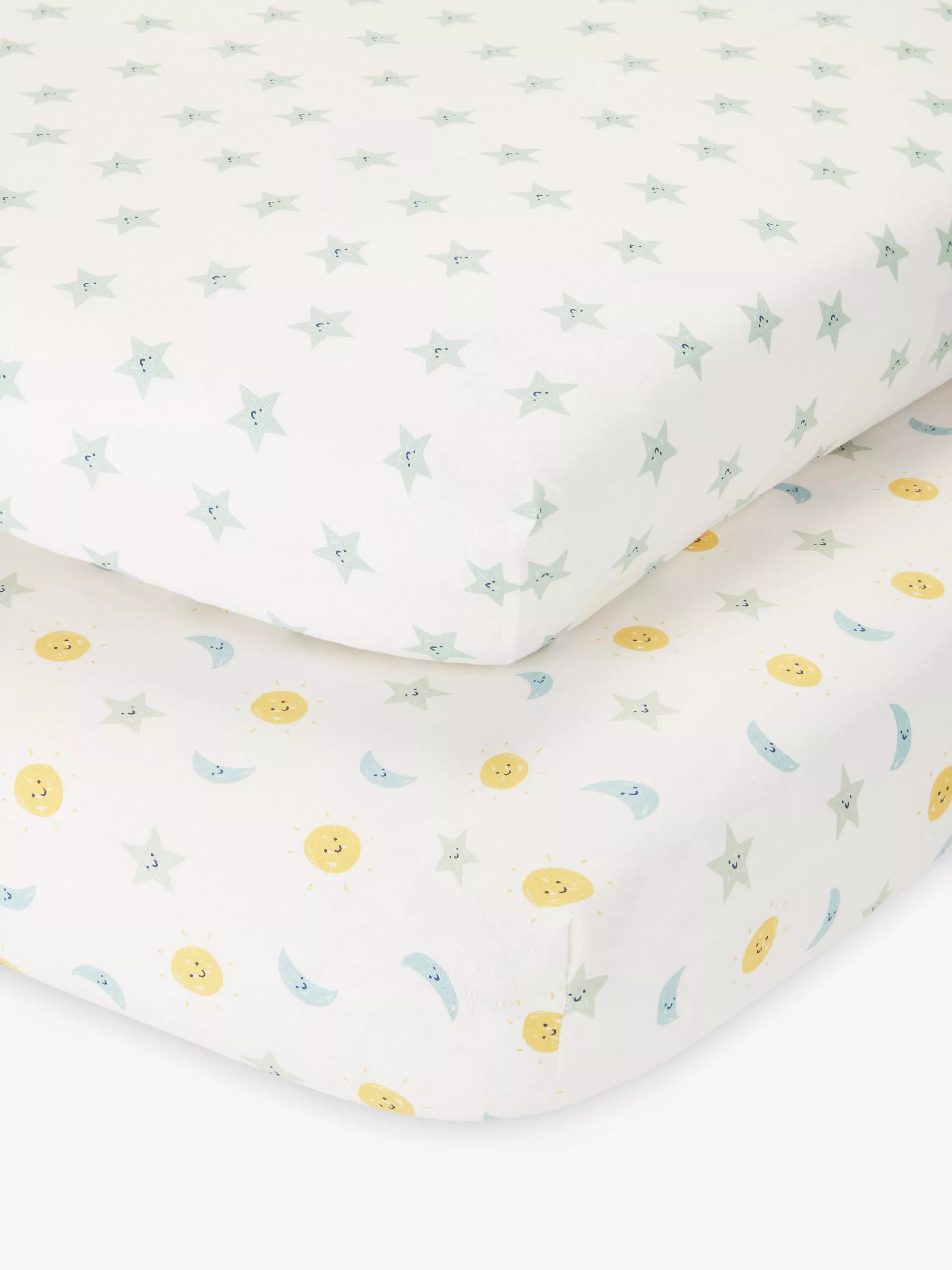 John Lewis ANYDAY Night & Day Print Fitted Cotton Baby Sheet, Pack of 2 - McGrocer