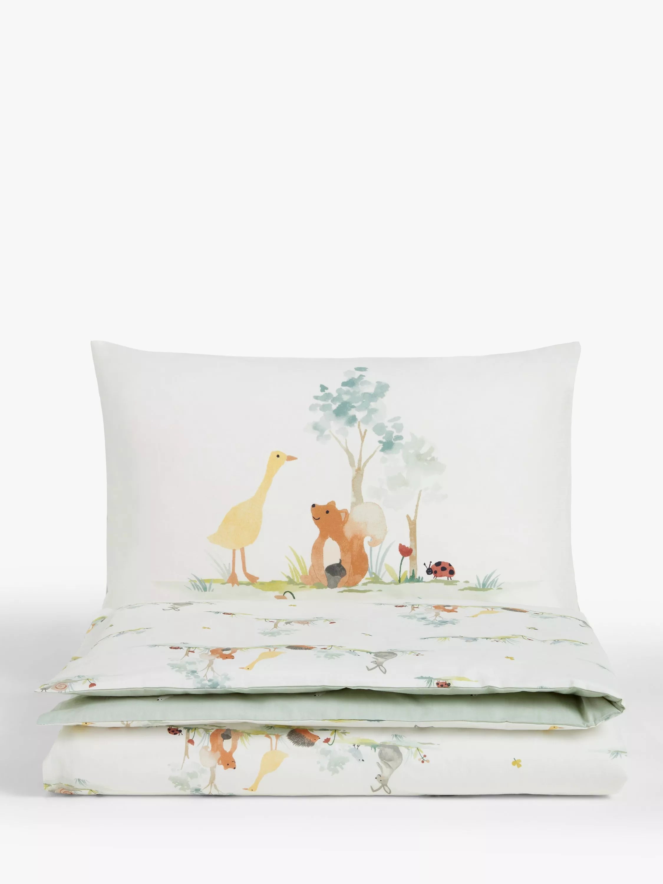 John Lewis Little Animals Toddler Pure Cotton Duvet Cover and Pillowcase Set, Multi - McGrocer