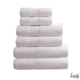 Lazy Linen 6 Piece Bundle 2x Hand Towels 2x Bath Towels  2x Bath Sheets in White