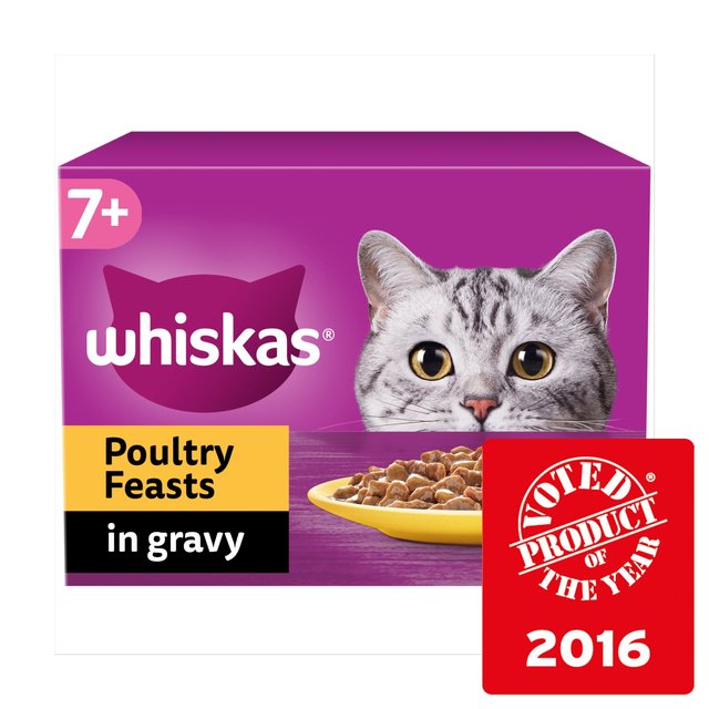 Whiskas 7+ Adult Wet Cat Food Pouches Poultry Feasts in Gravy   12 x 85g GOODS M&S   