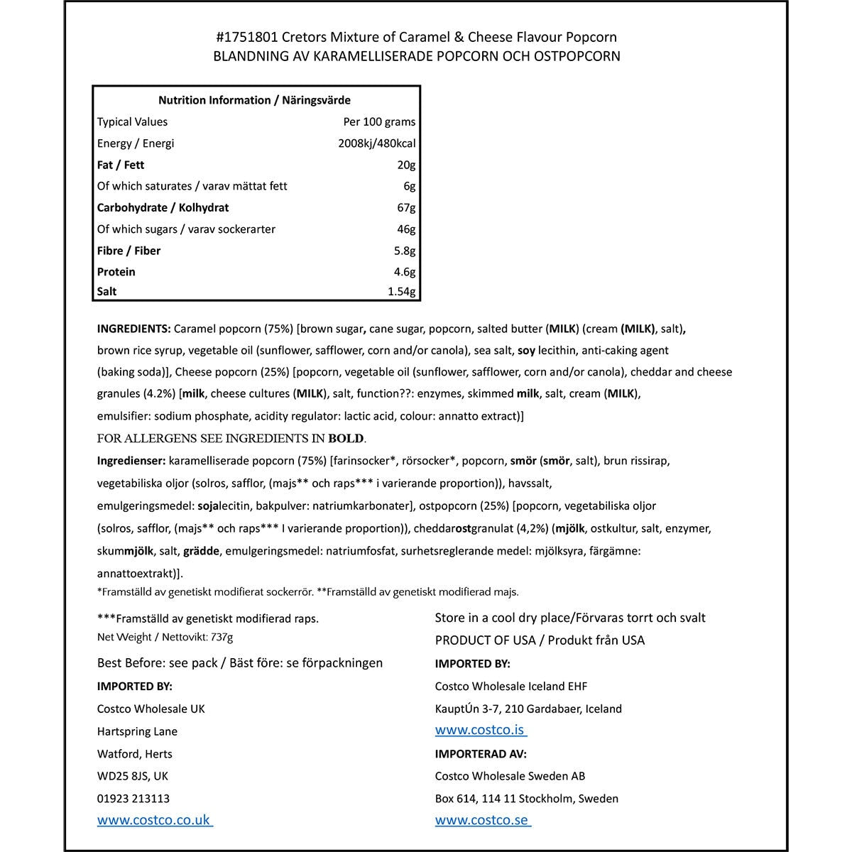 G.H. Cretors Cheese & Caramel Popcorn Mix, 737g - McGrocer