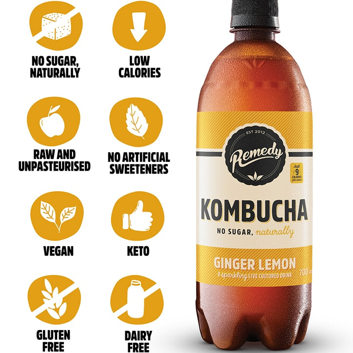 Remedy Kombucha Ginger Lemon 4 x 330ml - McGrocer