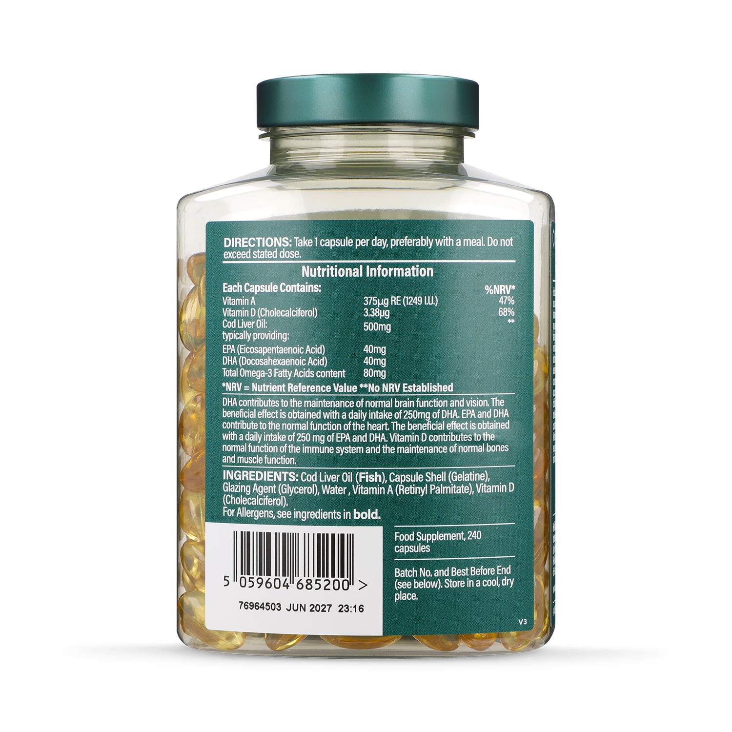 Holland & Barrett Pure Cod Liver Oil 500mg 120 Capsules - 999326