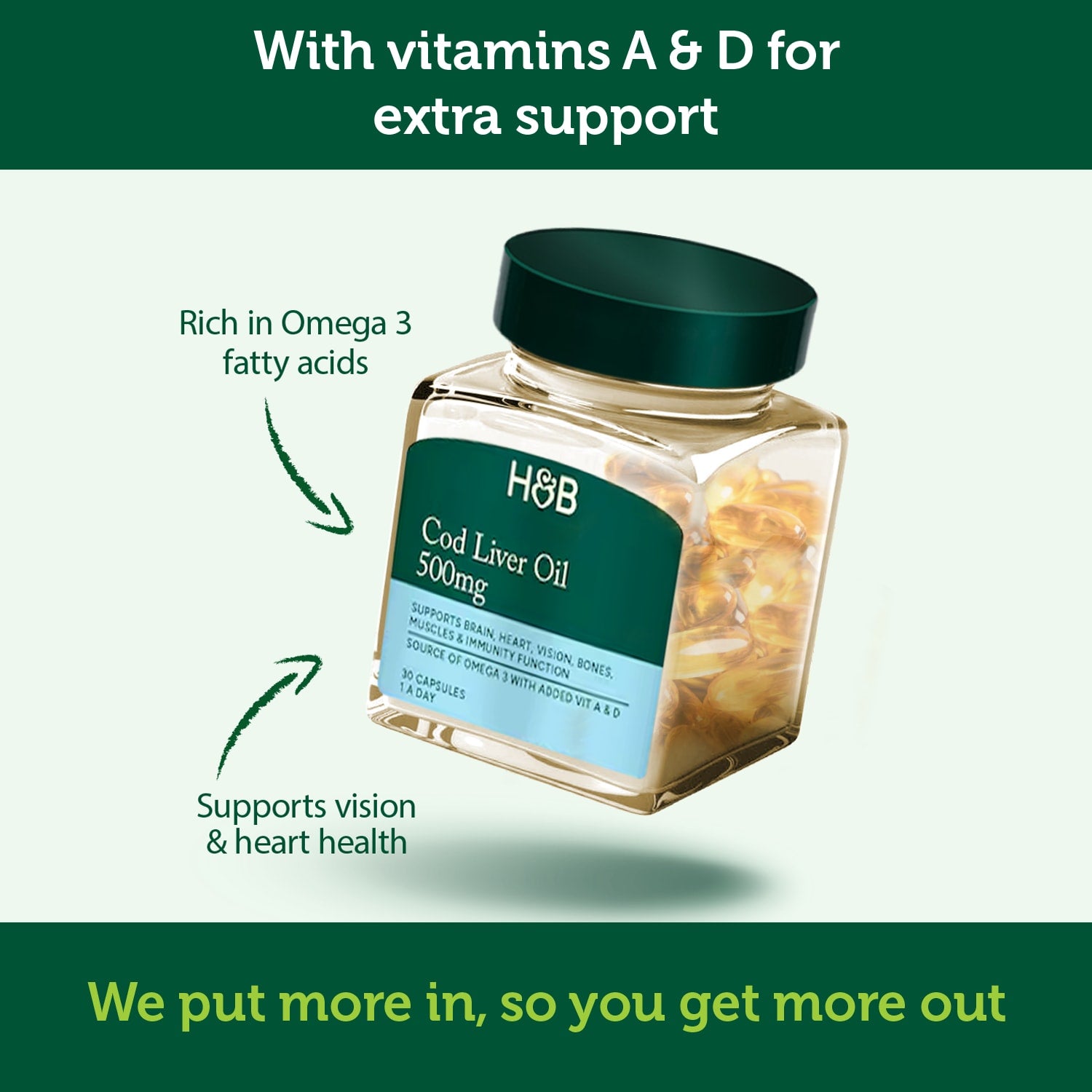 Holland & Barrett Pure Cod Liver Oil 500mg 120 Capsules - 999061