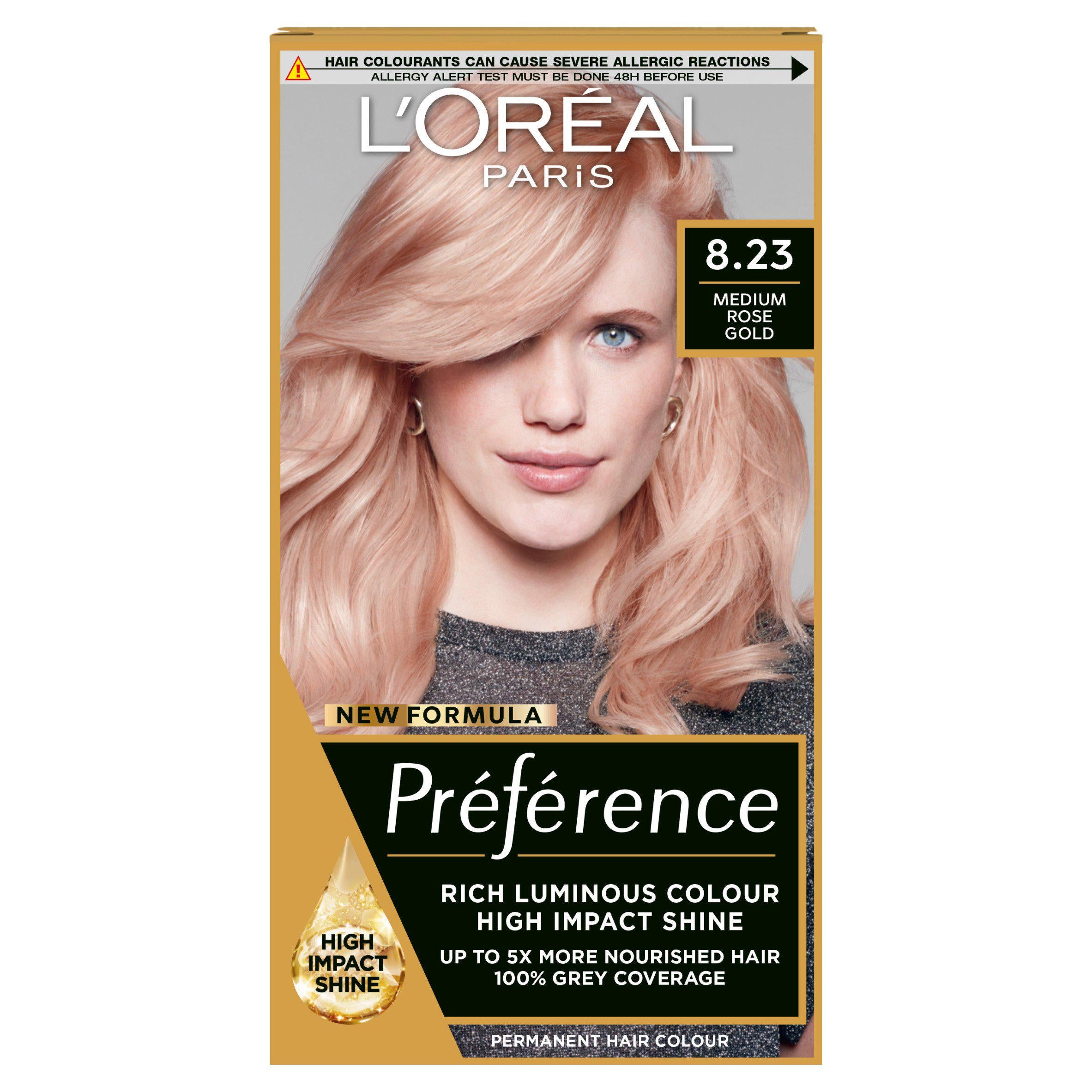 L'Oreal Paris Preference Permanent Hair Dye Santorini Medium Rose Gold Blonde 8.23 - McGrocer