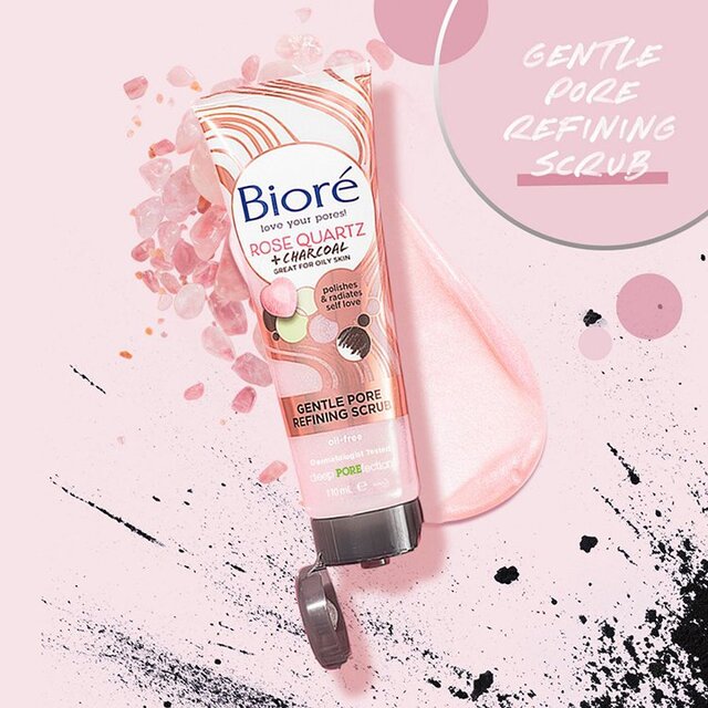 Biore Rose Quartz & Charcoal Gentle Pore Refining Face Scrub for Oily Skin   110ml - McGrocer