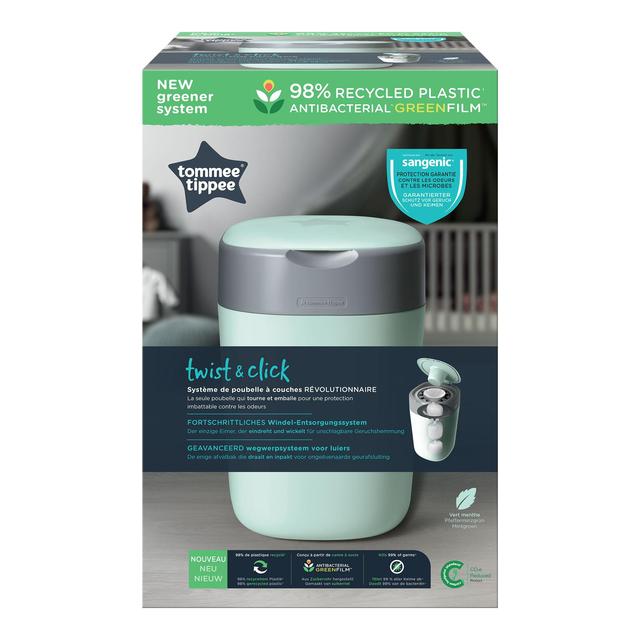 Tommee Tippee Twist & Click Green Nappy Bin Includes 1x Refill Cassette GOODS M&S   