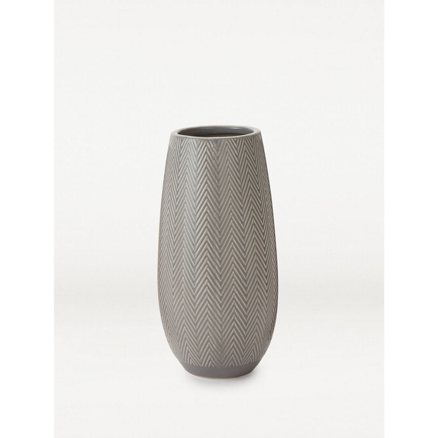 George Home Grey Chevron Textured Ceramic Vase 26.5cm - McGrocer