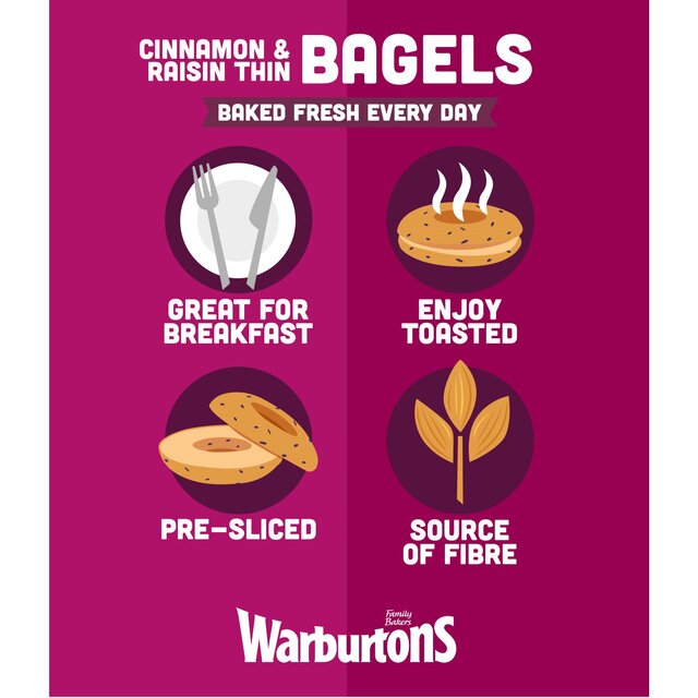 Warburtons Cinnamon & Raisin Thin Bagels   6 per pack - McGrocer